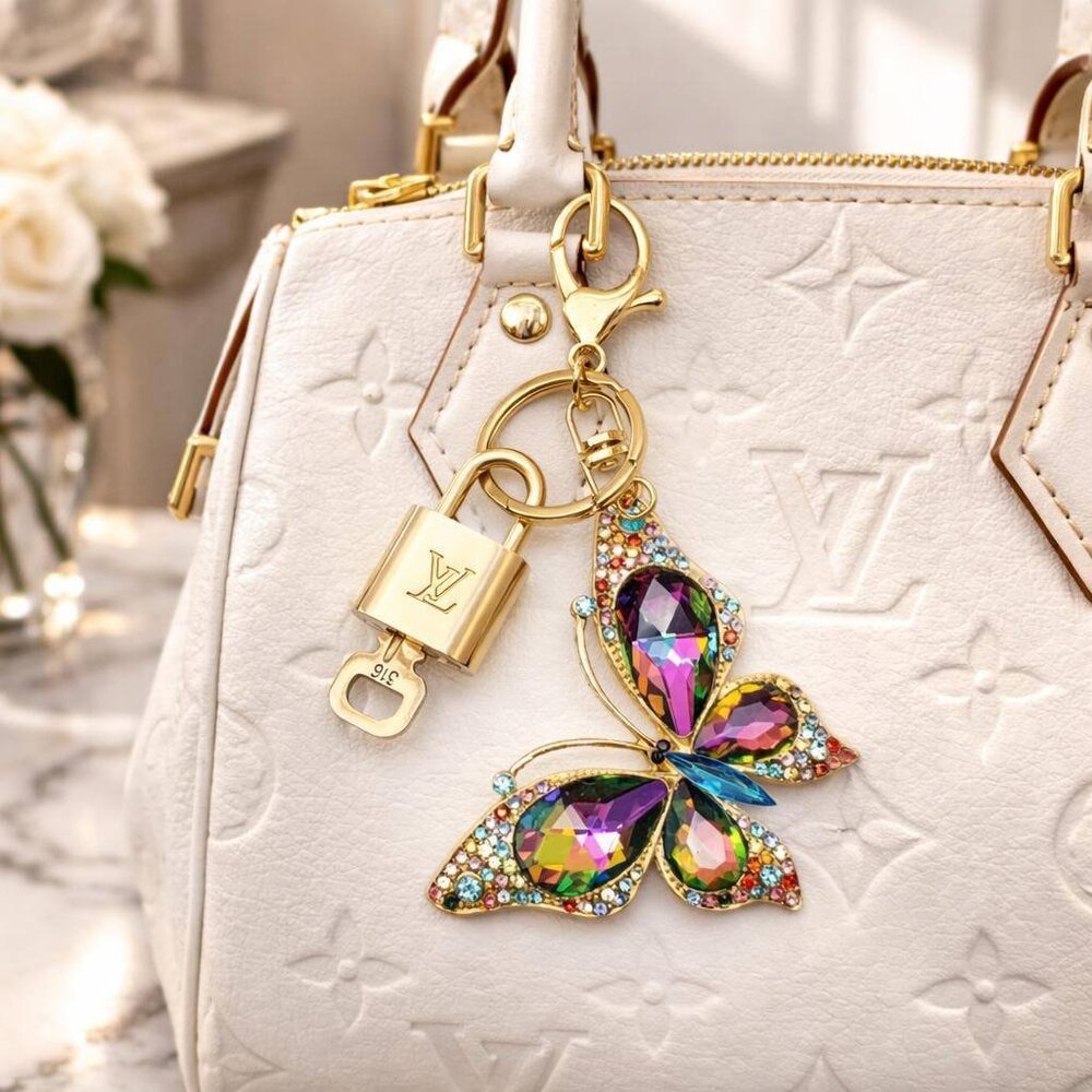 Authentic Louis Vuitton Gold Lock 🔒 Keychain Bag Unbranded Butterfly Charm LV